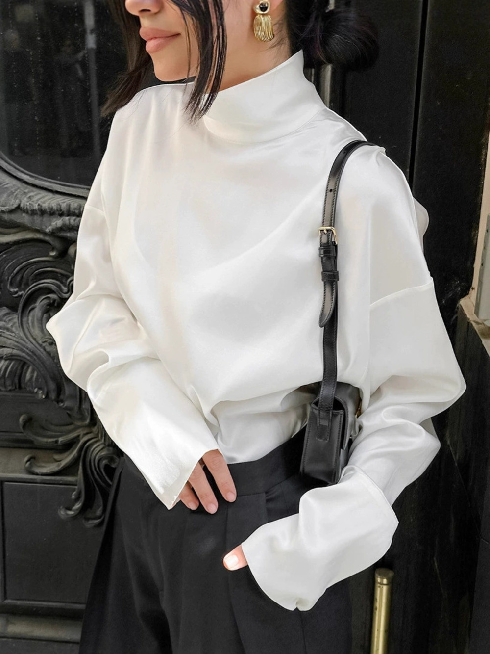 Forever 21 Satin High Neck White Blouse Fall New
